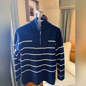 Michael Stars 3/4 zip navy blue & white striped sweater